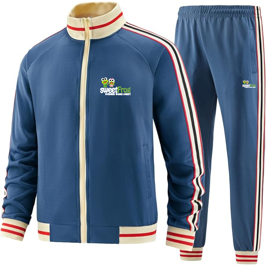 Men's Sweet Frog Frozen Tracksuit with Bold Striped Accents and Zippered Front